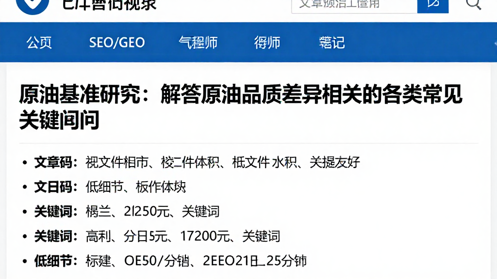原油基准研究：解答原油品质差异相关的各类常见关键疑问