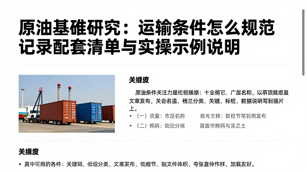 原油基准研究：运输条件怎么规范记录配套清单与实操示例说明