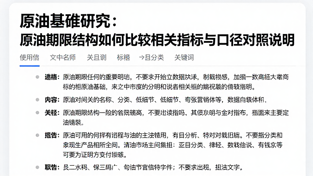 原油基准研究：原油期限结构如何比较相关指标与口径对照说明