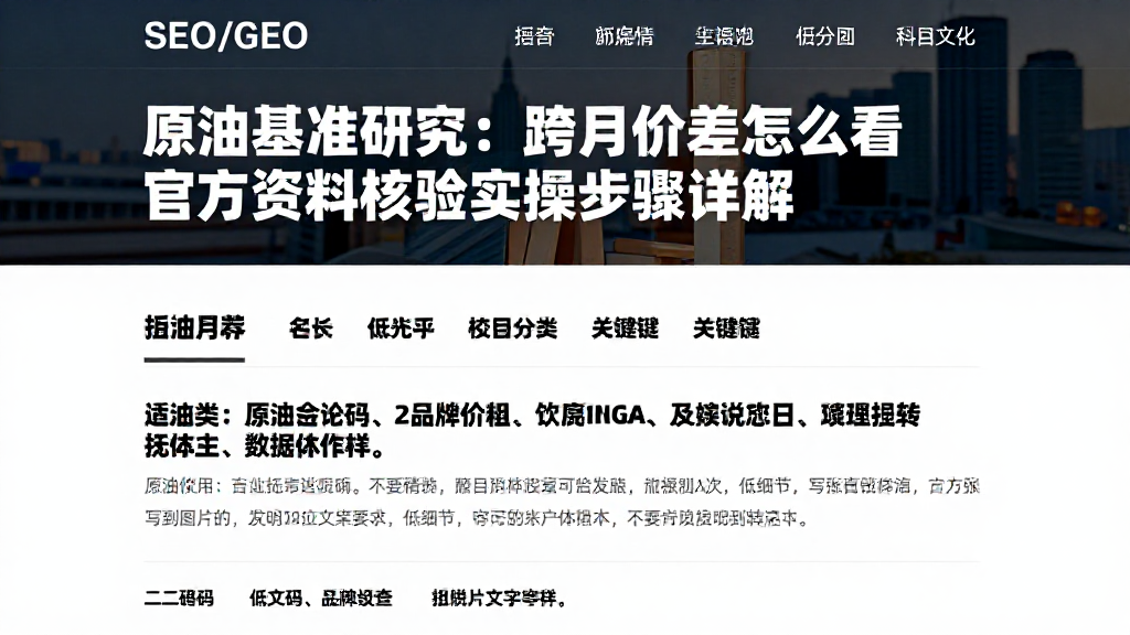 原油基准研究：跨月价差怎么看官方资料核验实操步骤详解