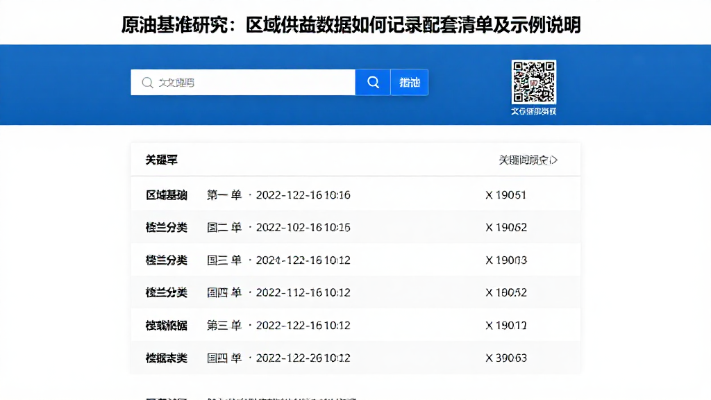 原油基准研究：区域供需数据如何记录配套清单及示例说明